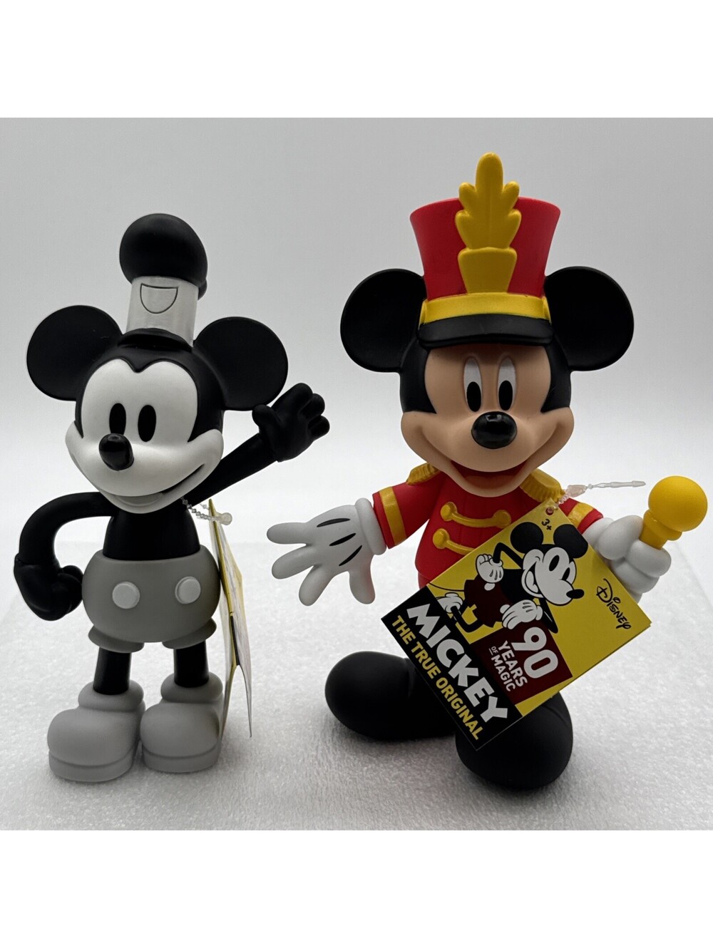 Lot 2 Posable Mickey Mouse 90 Years Of Magic Mouseketeer & Steamboat Willie New